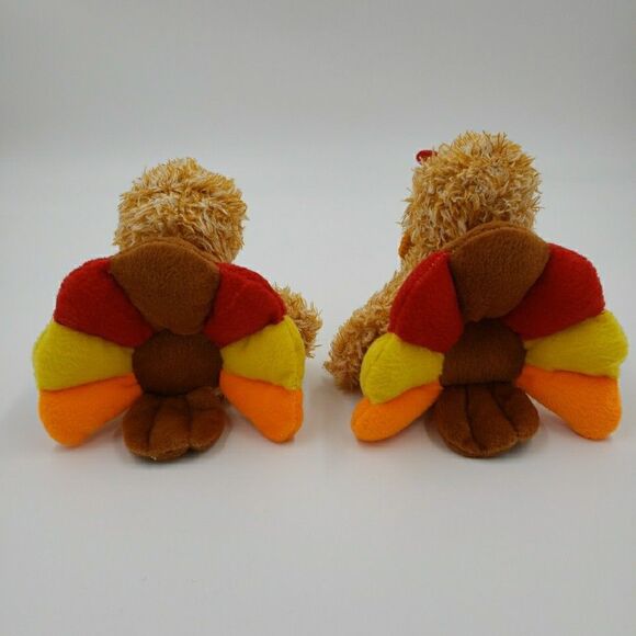Vtg Anico Plush Stuffed Animal Turkey PAIR Colorful Soft Small 5” Thanksgiving - Picture 4 of 16